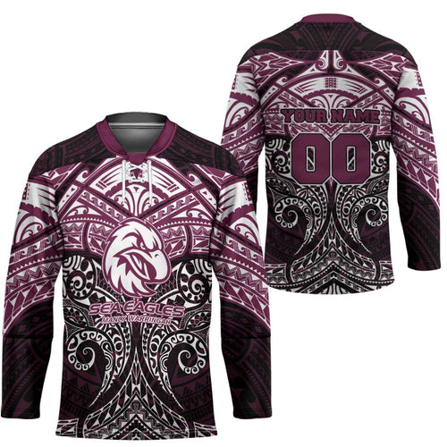 Personalized Manly Warringah Sea Eagles Hockey Jersey Polynesian Tribal Pattern Style