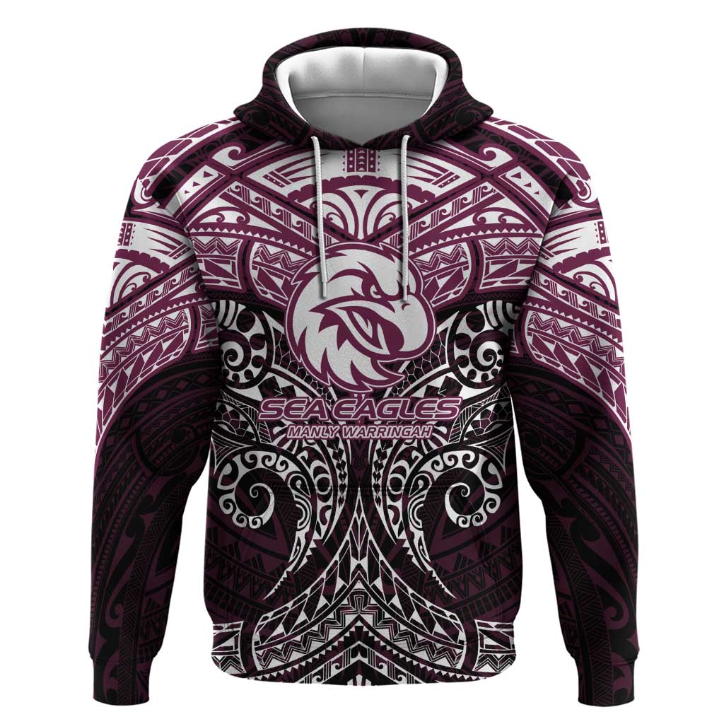 Personalized Manly Warringah Sea Eagles Hoodie Polynesian Tribal Pattern Style