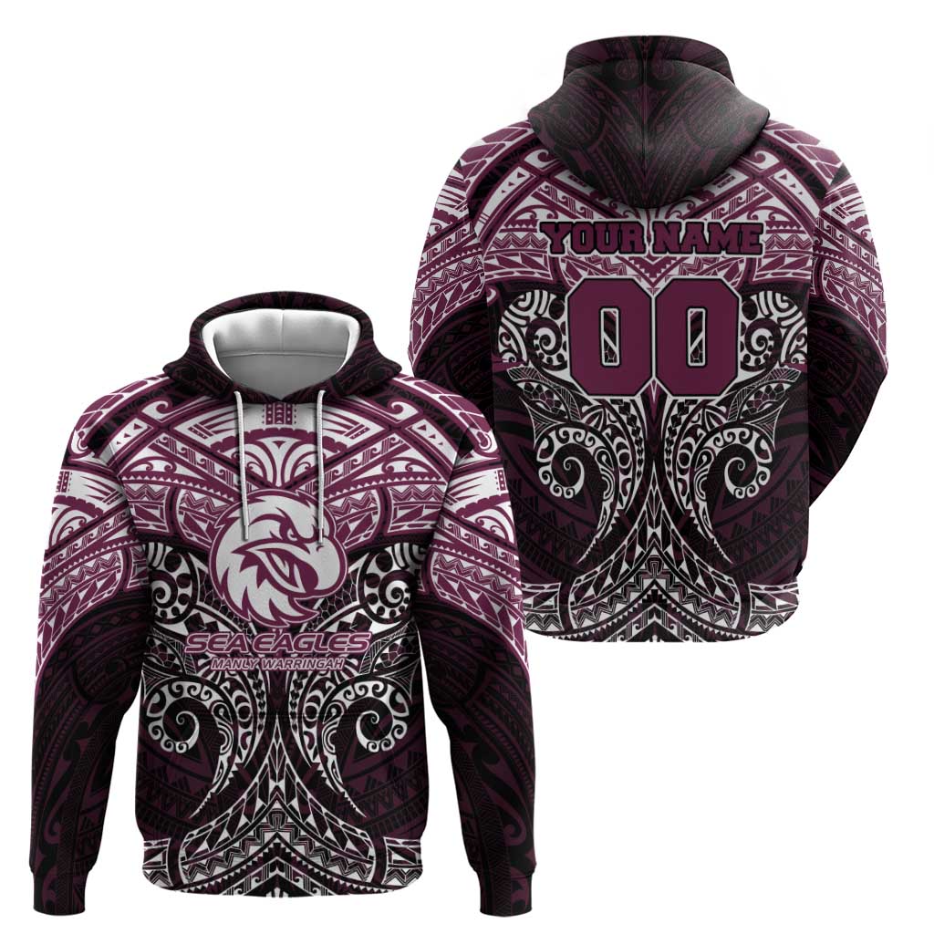 Personalized Manly Warringah Sea Eagles Hoodie Polynesian Tribal Pattern Style
