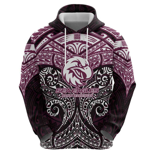 Personalized Manly Warringah Sea Eagles Hoodie Polynesian Tribal Pattern Style