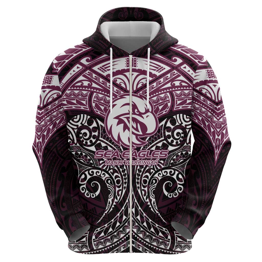 Personalized Manly Warringah Sea Eagles Hoodie Polynesian Tribal Pattern Style