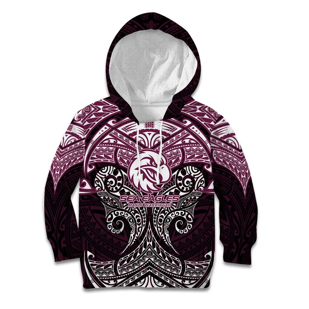 Personalized Manly Warringah Sea Eagles Kid Hoodie Polynesian Tribal Pattern Style