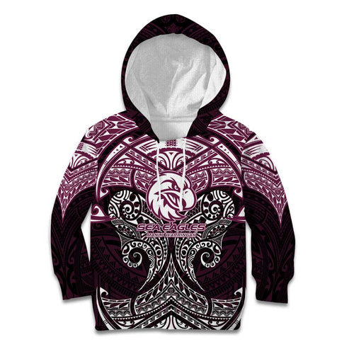 Personalized Manly Warringah Sea Eagles Kid Hoodie Polynesian Tribal Pattern Style
