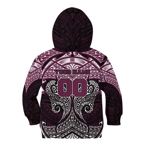 Personalized Manly Warringah Sea Eagles Kid Hoodie Polynesian Tribal Pattern Style