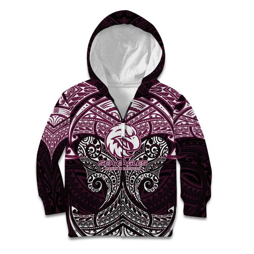 Personalized Manly Warringah Sea Eagles Kid Hoodie Polynesian Tribal Pattern Style