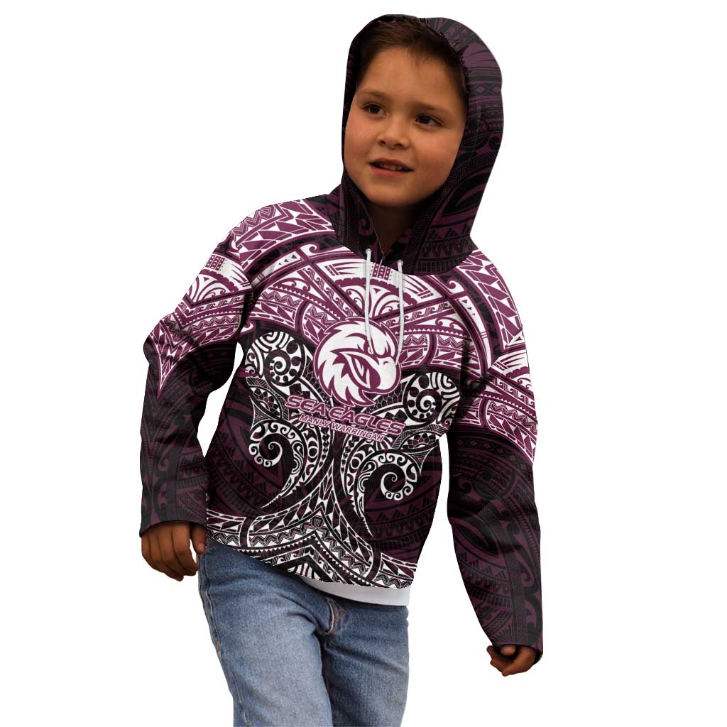 Personalized Manly Warringah Sea Eagles Kid Hoodie Polynesian Tribal Pattern Style