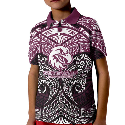 Personalized Manly Warringah Sea Eagles Kid Polo Shirt Polynesian Tribal Pattern Style