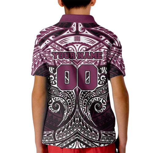 Personalized Manly Warringah Sea Eagles Kid Polo Shirt Polynesian Tribal Pattern Style