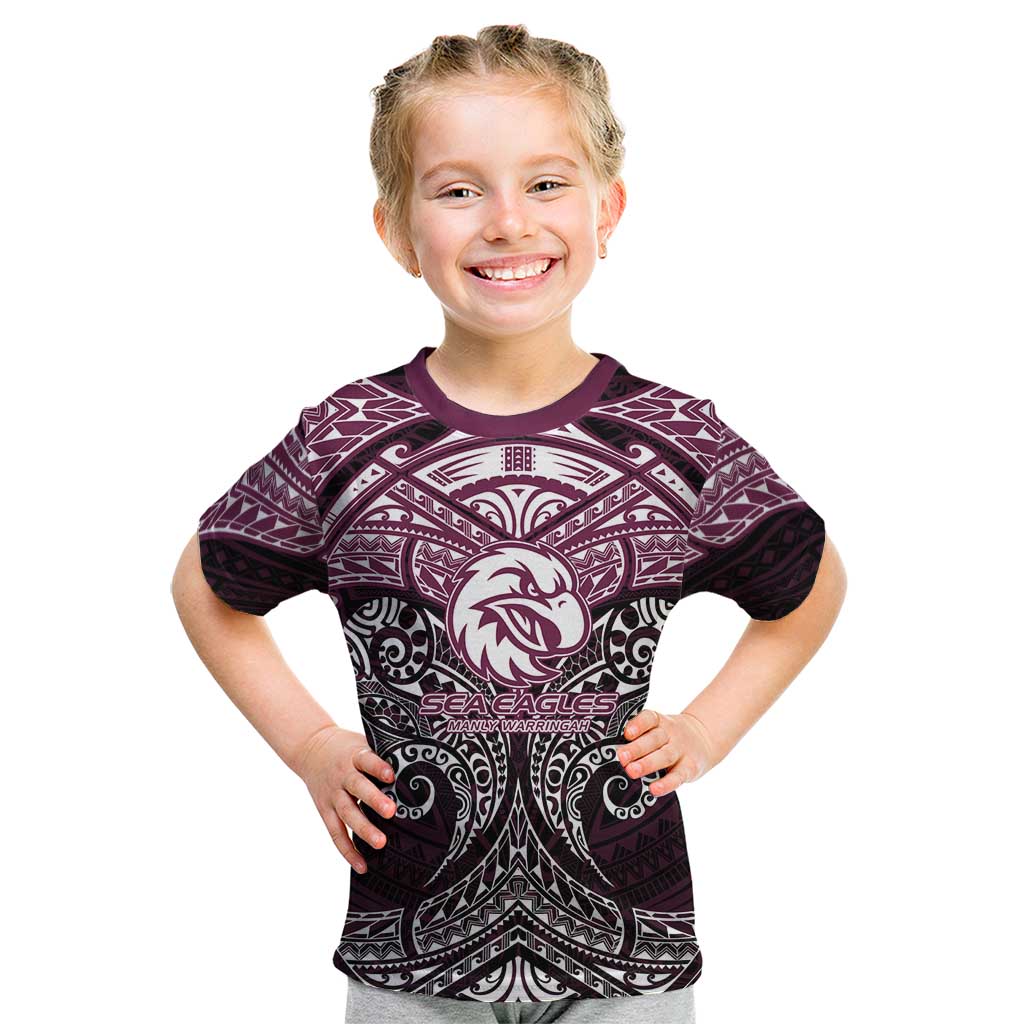 Personalized Manly Warringah Sea Eagles Kid T Shirt Polynesian Tribal Pattern Style