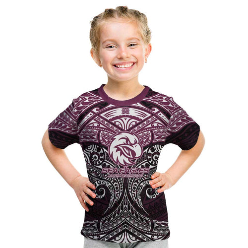 Personalized Manly Warringah Sea Eagles Kid T Shirt Polynesian Tribal Pattern Style