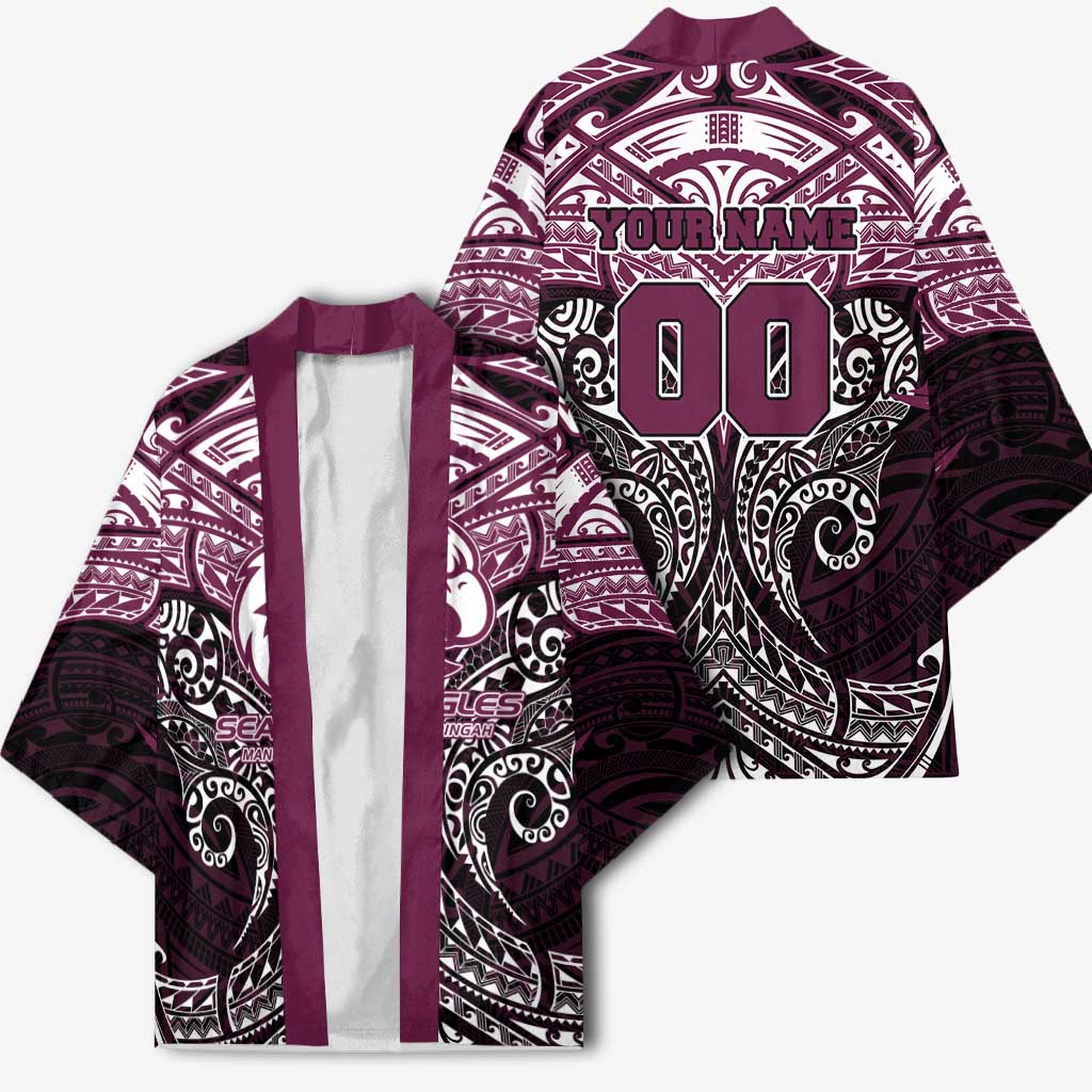 Personalized Manly Warringah Sea Eagles Kimono Polynesian Tribal Pattern Style
