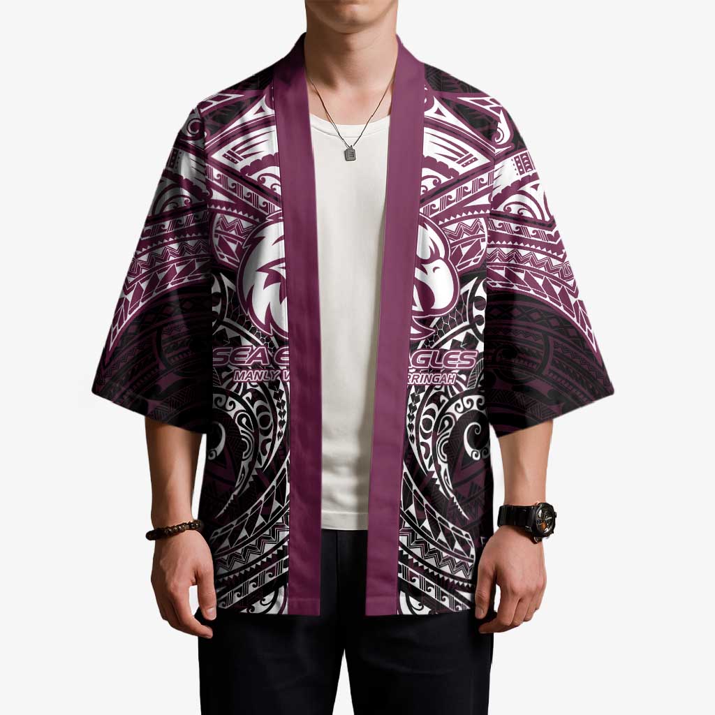 Personalized Manly Warringah Sea Eagles Kimono Polynesian Tribal Pattern Style