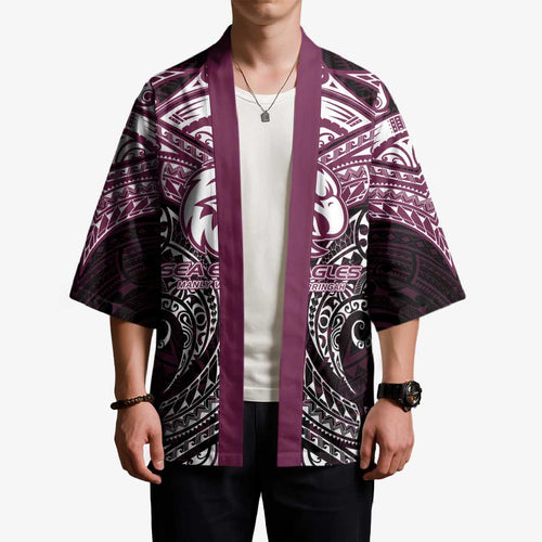Personalized Manly Warringah Sea Eagles Kimono Polynesian Tribal Pattern Style
