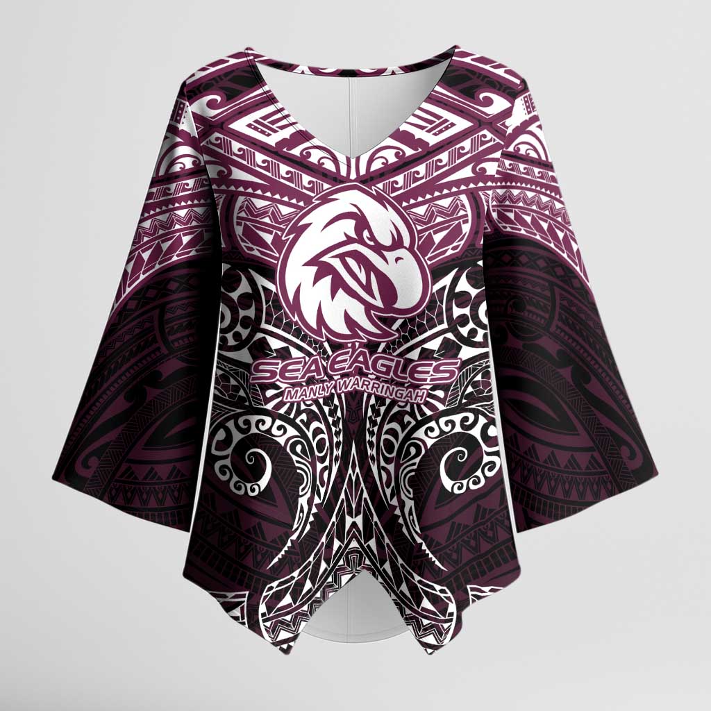 Personalized Manly Warringah Sea Eagles Kimono Sleeve Blouse Polynesian Tribal Pattern Style