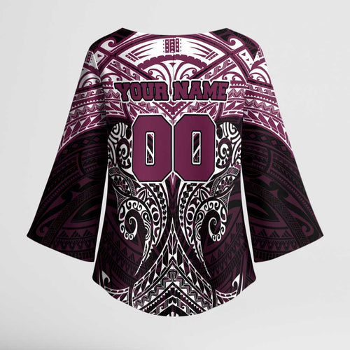 Personalized Manly Warringah Sea Eagles Kimono Sleeve Blouse Polynesian Tribal Pattern Style