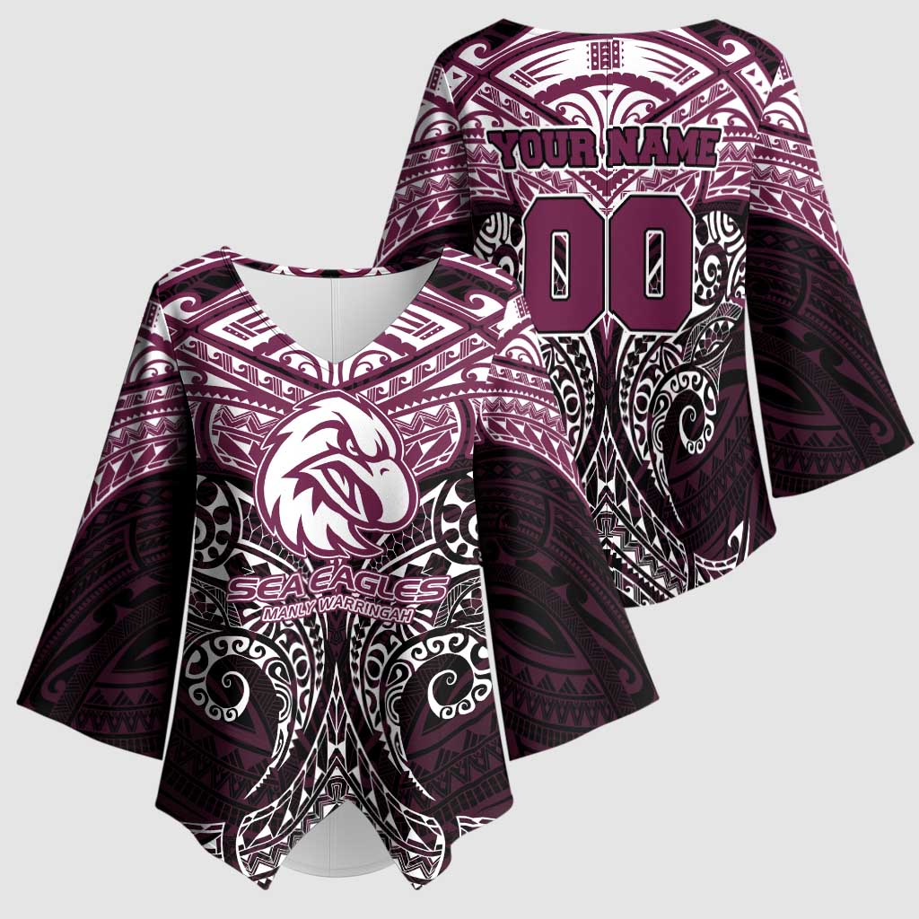 Personalized Manly Warringah Sea Eagles Kimono Sleeve Blouse Polynesian Tribal Pattern Style