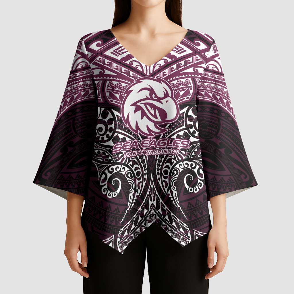 Personalized Manly Warringah Sea Eagles Kimono Sleeve Blouse Polynesian Tribal Pattern Style