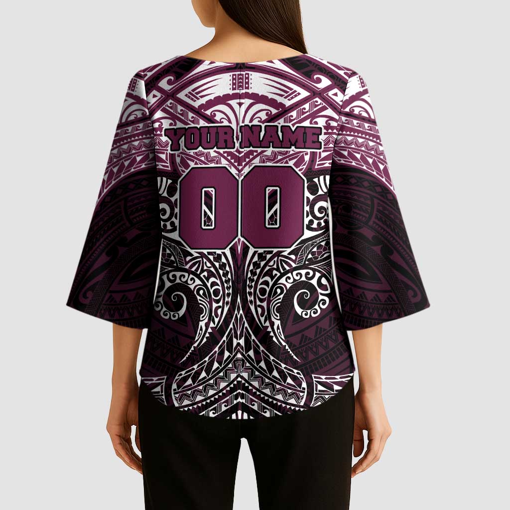 Personalized Manly Warringah Sea Eagles Kimono Sleeve Blouse Polynesian Tribal Pattern Style