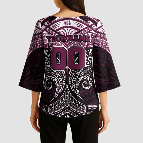 Personalized Manly Warringah Sea Eagles Kimono Sleeve Blouse Polynesian Tribal Pattern Style