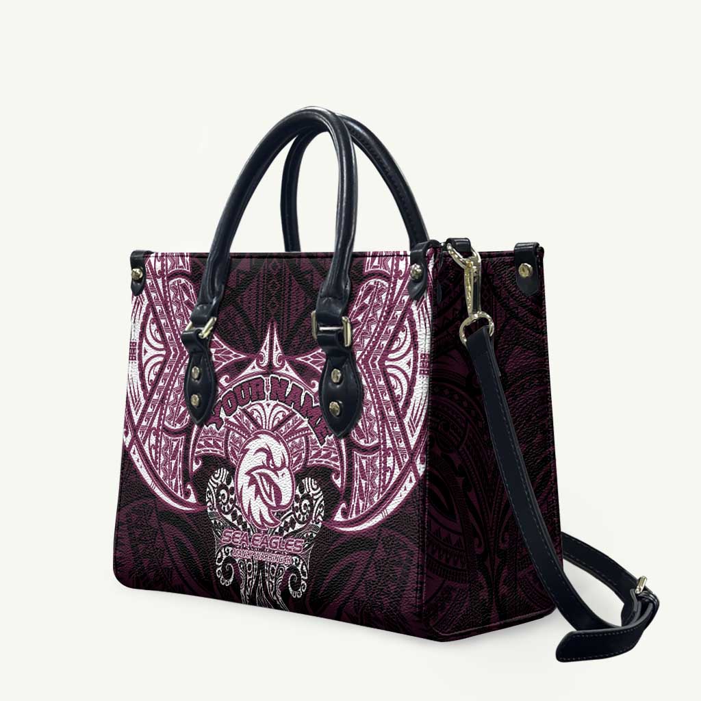 Personalized Manly Warringah Sea Eagles Leather Bag Polynesian Tribal Pattern Style