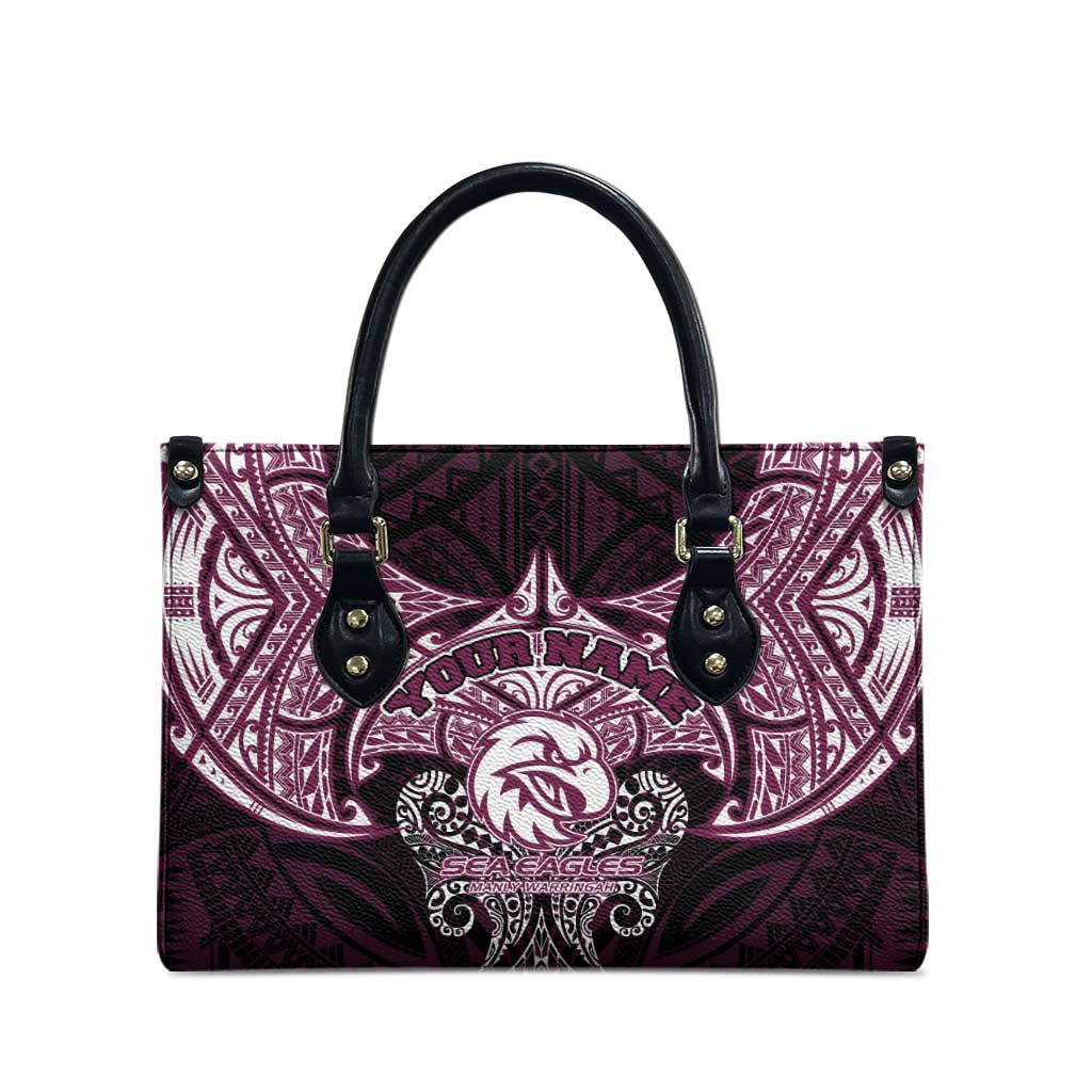Personalized Manly Warringah Sea Eagles Leather Bag Polynesian Tribal Pattern Style