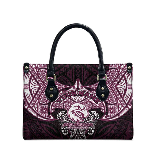 Personalized Manly Warringah Sea Eagles Leather Bag Polynesian Tribal Pattern Style