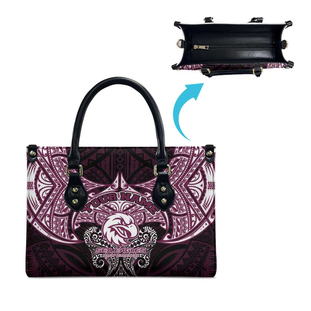 Personalized Manly Warringah Sea Eagles Leather Bag Polynesian Tribal Pattern Style