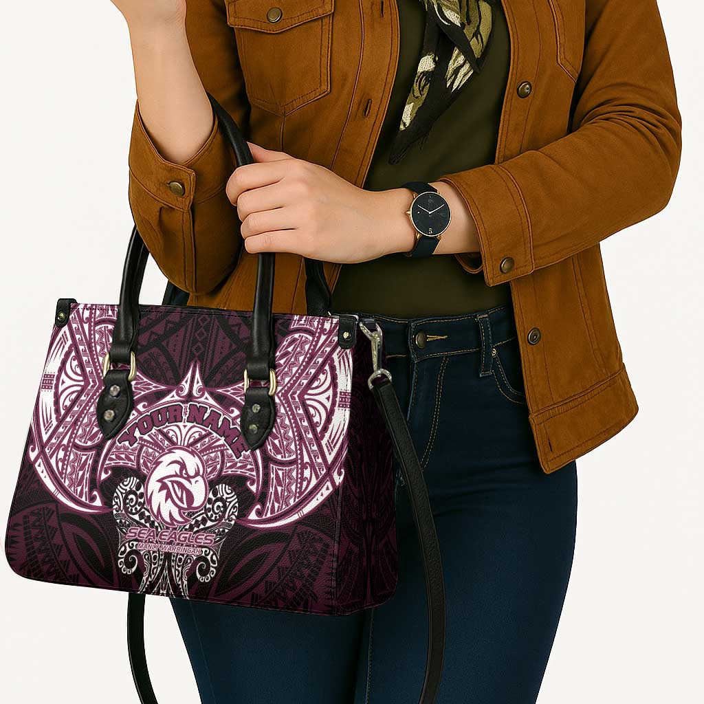 Personalized Manly Warringah Sea Eagles Leather Bag Polynesian Tribal Pattern Style