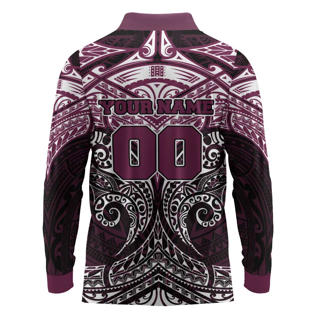 Personalized Manly Warringah Sea Eagles Long Sleeve Polo Shirt Polynesian Tribal Pattern Style