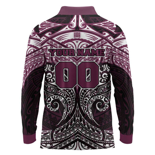 Personalized Manly Warringah Sea Eagles Long Sleeve Polo Shirt Polynesian Tribal Pattern Style