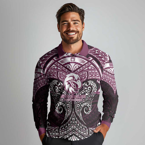 Personalized Manly Warringah Sea Eagles Long Sleeve Polo Shirt Polynesian Tribal Pattern Style