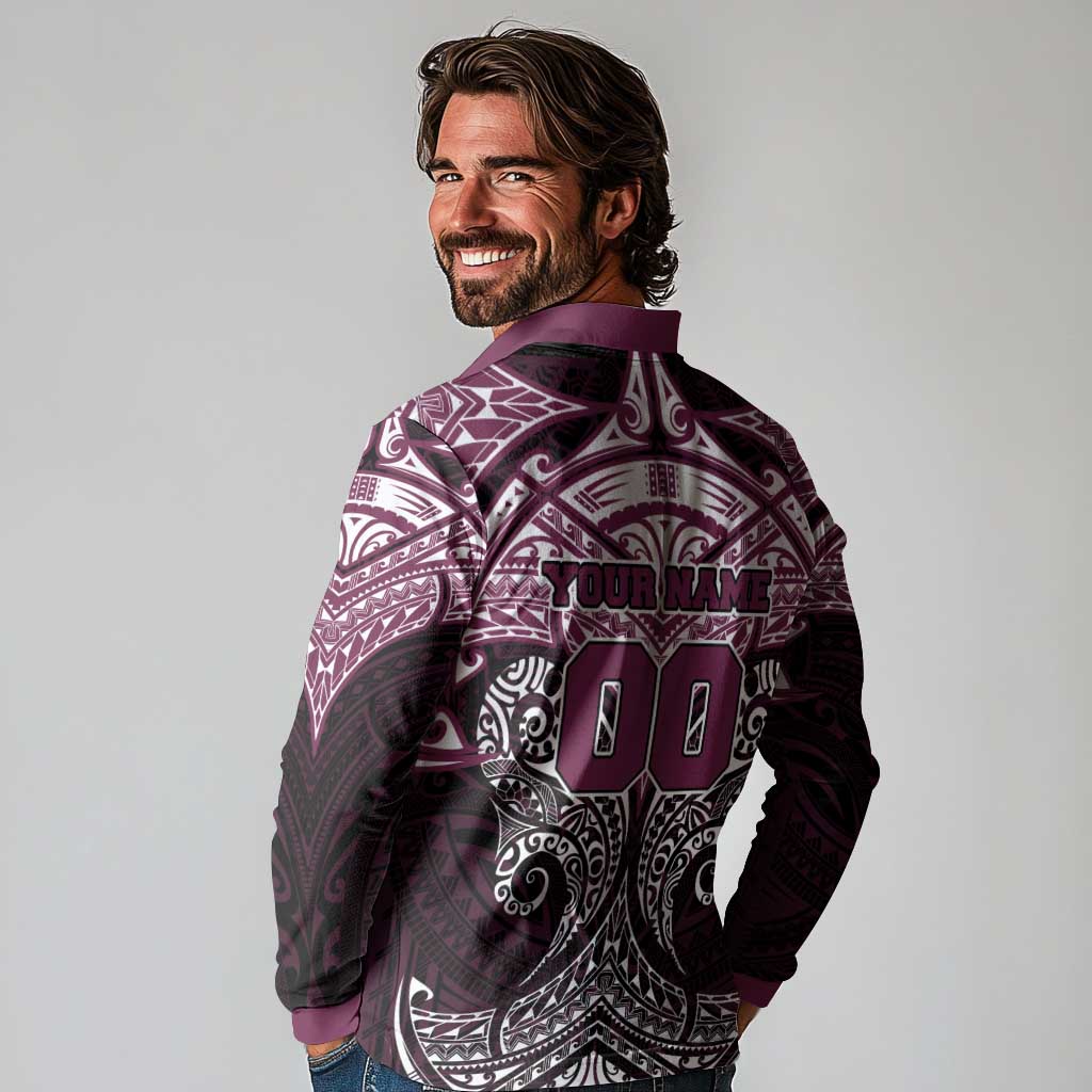 Personalized Manly Warringah Sea Eagles Long Sleeve Polo Shirt Polynesian Tribal Pattern Style