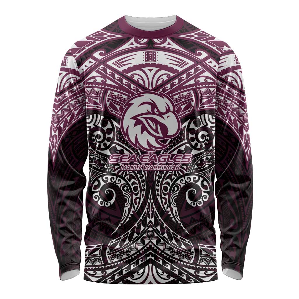 Personalized Manly Warringah Sea Eagles Long Sleeve Shirt Polynesian Tribal Pattern Style