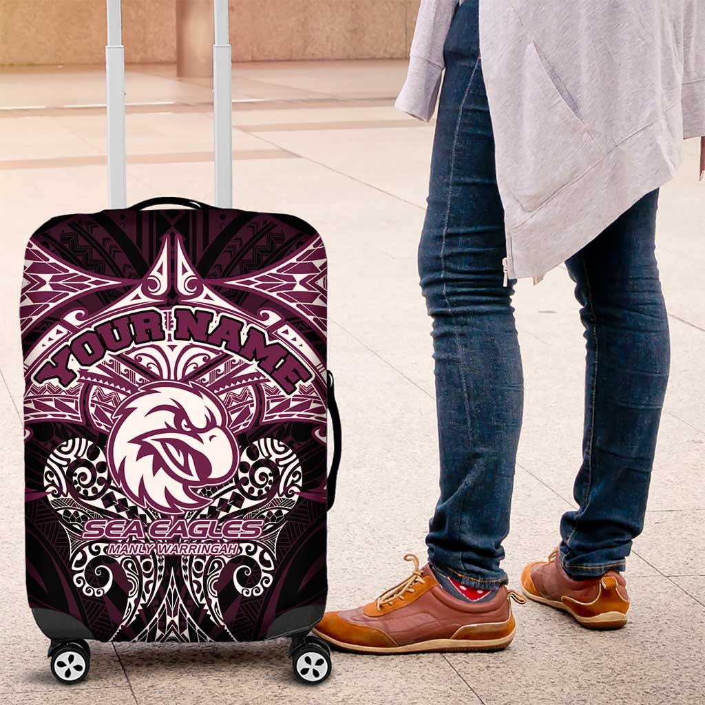 Personalized Manly Warringah Sea Eagles Luggage Cover Polynesian Tribal Pattern Style
