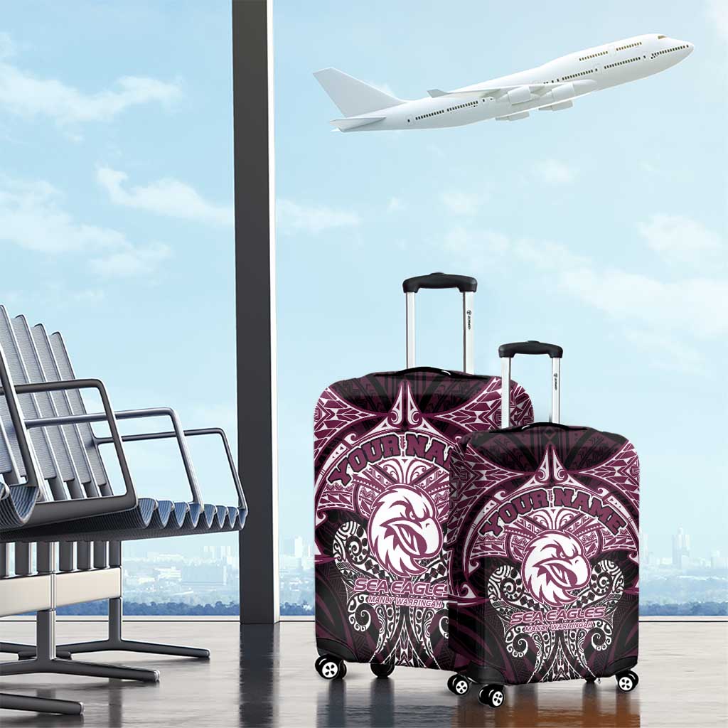 Personalized Manly Warringah Sea Eagles Luggage Cover Polynesian Tribal Pattern Style