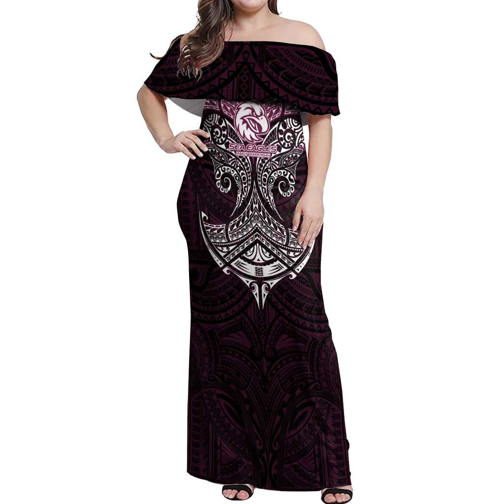 Personalized Manly Warringah Sea Eagles Off Shoulder Maxi Dress Polynesian Tribal Pattern Style