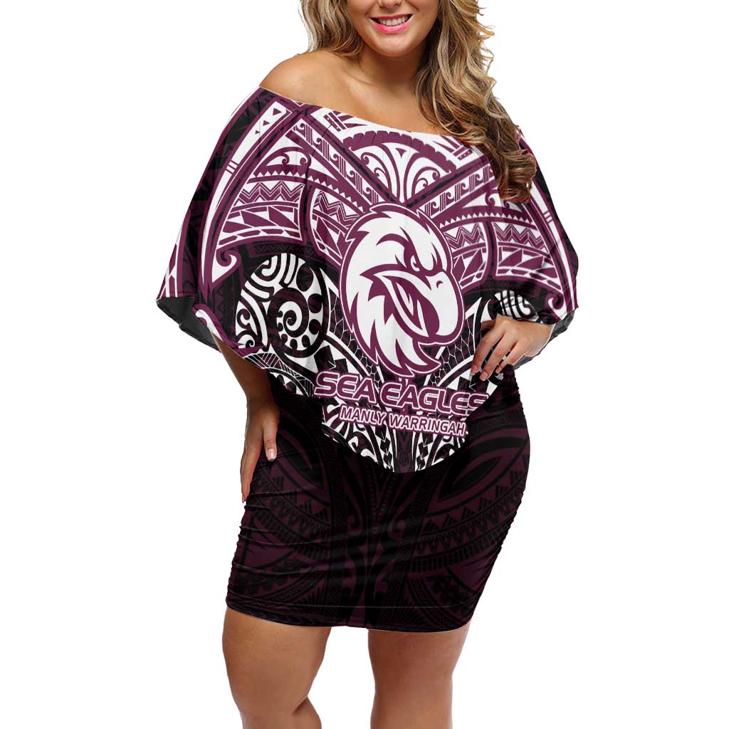 Personalized Manly Warringah Sea Eagles Off Shoulder Short Dress Polynesian Tribal Pattern Style