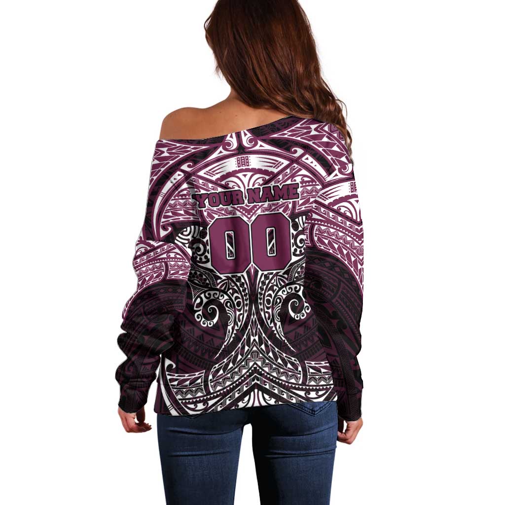 Personalized Manly Warringah Sea Eagles Off Shoulder Sweater Polynesian Tribal Pattern Style