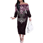 Personalized Manly Warringah Sea Eagles Off The Shoulder Long Sleeve Dress Polynesian Tribal Pattern Style
