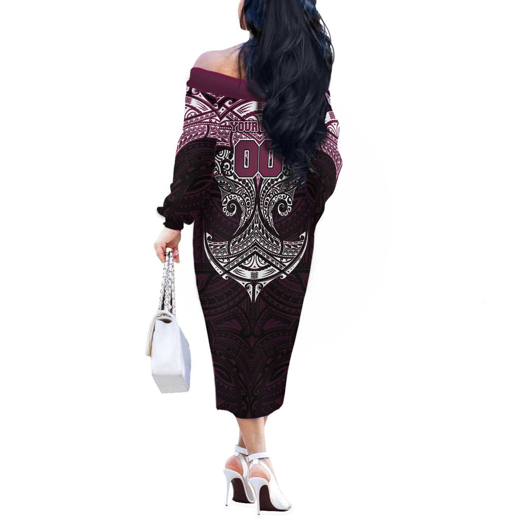 Personalized Manly Warringah Sea Eagles Off The Shoulder Long Sleeve Dress Polynesian Tribal Pattern Style