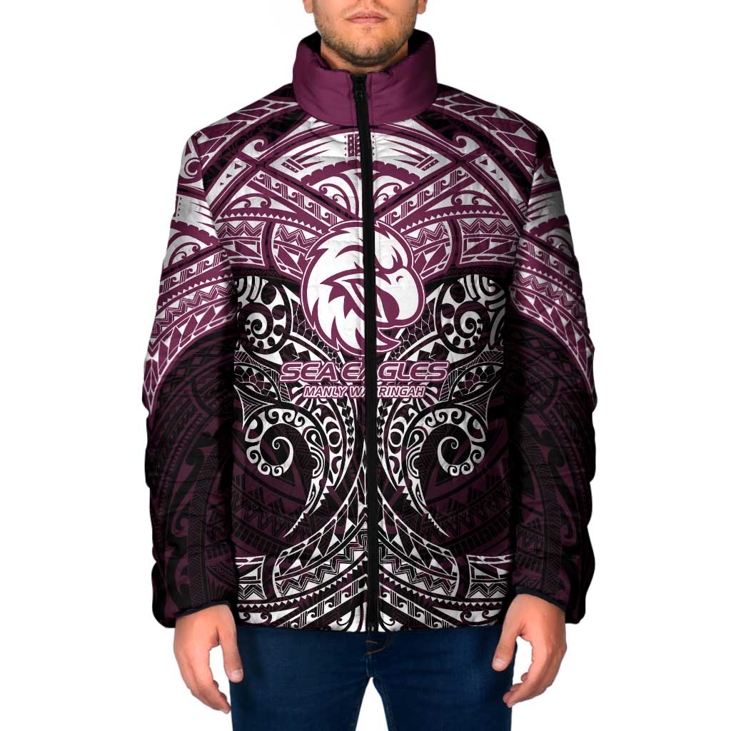 Personalized Manly Warringah Sea Eagles Padded Jacket Polynesian Tribal Pattern Style