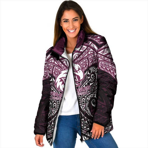 Personalized Manly Warringah Sea Eagles Padded Jacket Polynesian Tribal Pattern Style