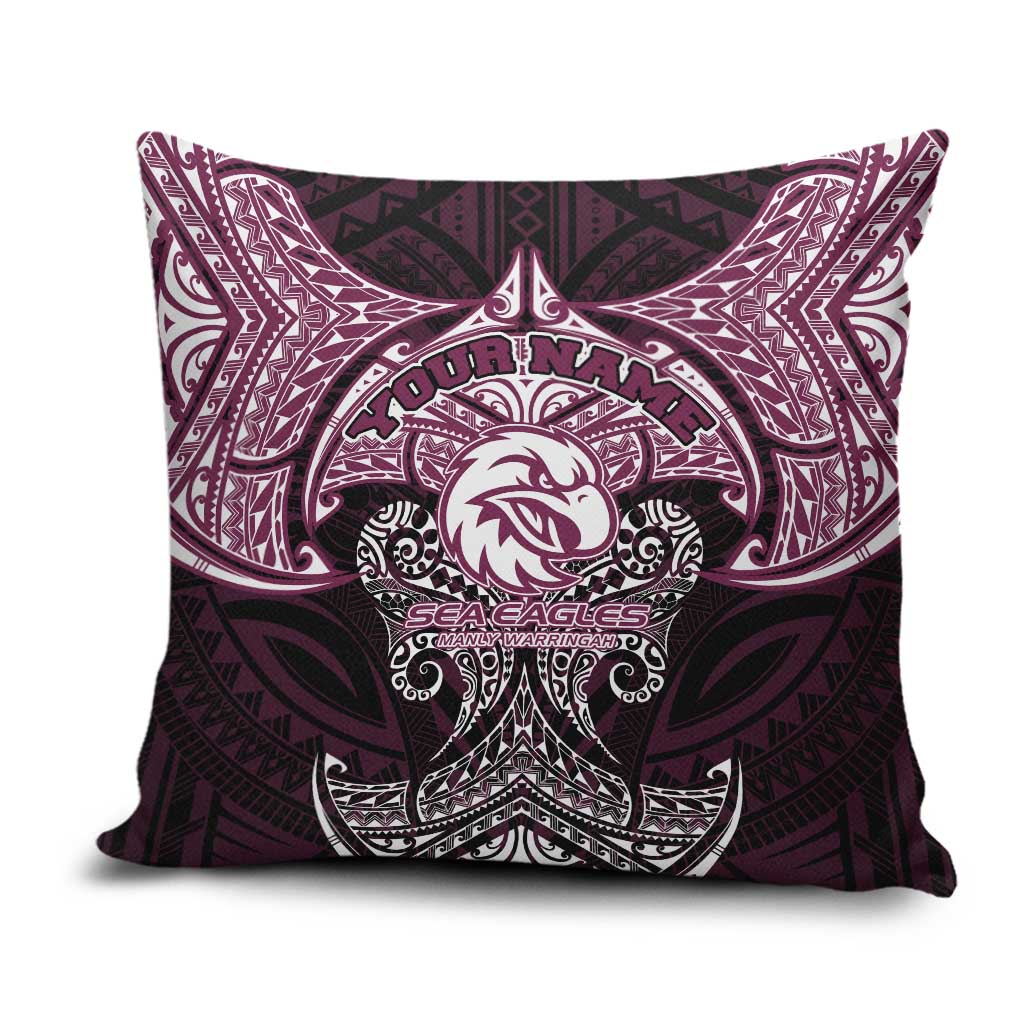 Personalized Manly Warringah Sea Eagles Pillow Cover Polynesian Tribal Pattern Style