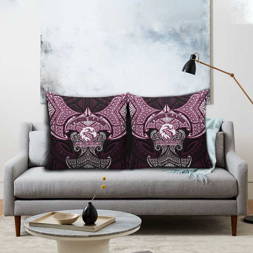 Personalized Manly Warringah Sea Eagles Pillow Cover Polynesian Tribal Pattern Style