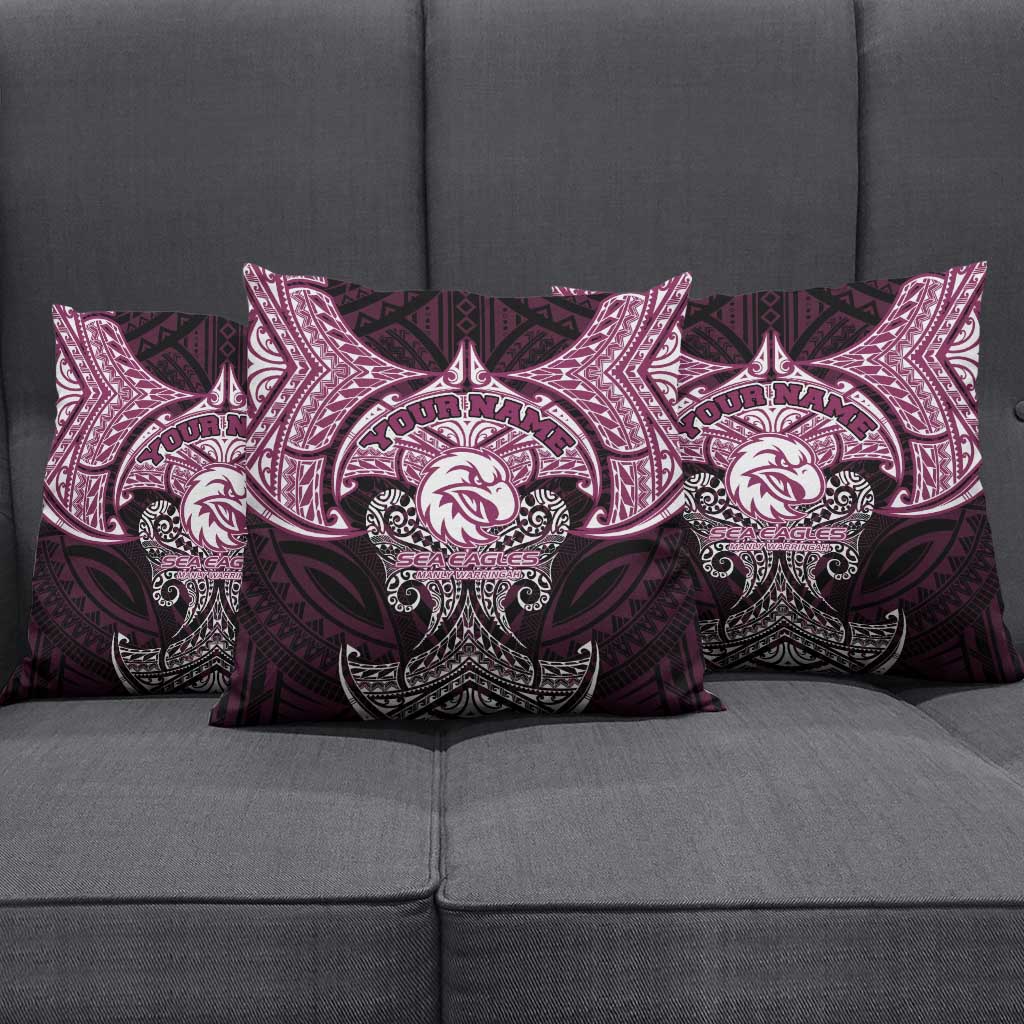 Personalized Manly Warringah Sea Eagles Pillow Cover Polynesian Tribal Pattern Style