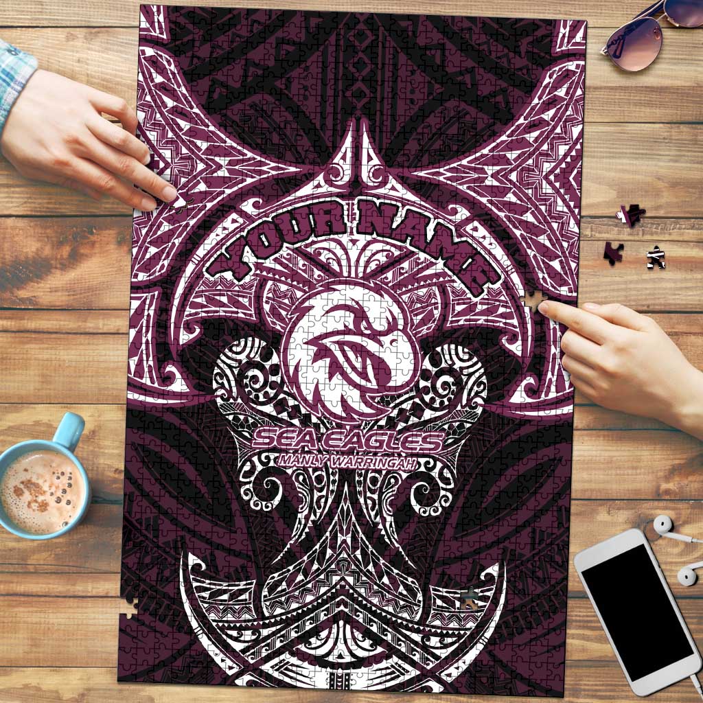 Personalized Manly Warringah Sea Eagles Puzzle Polynesian Tribal Pattern Style