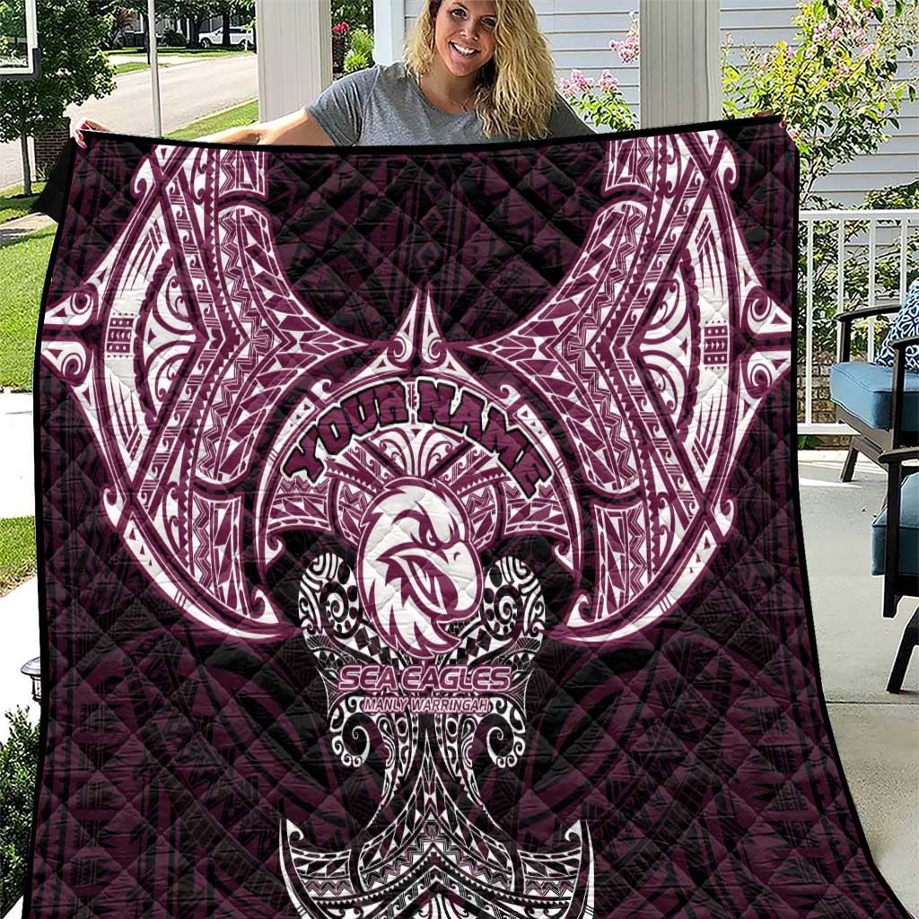 Personalized Manly Warringah Sea Eagles Quilt Polynesian Tribal Pattern Style