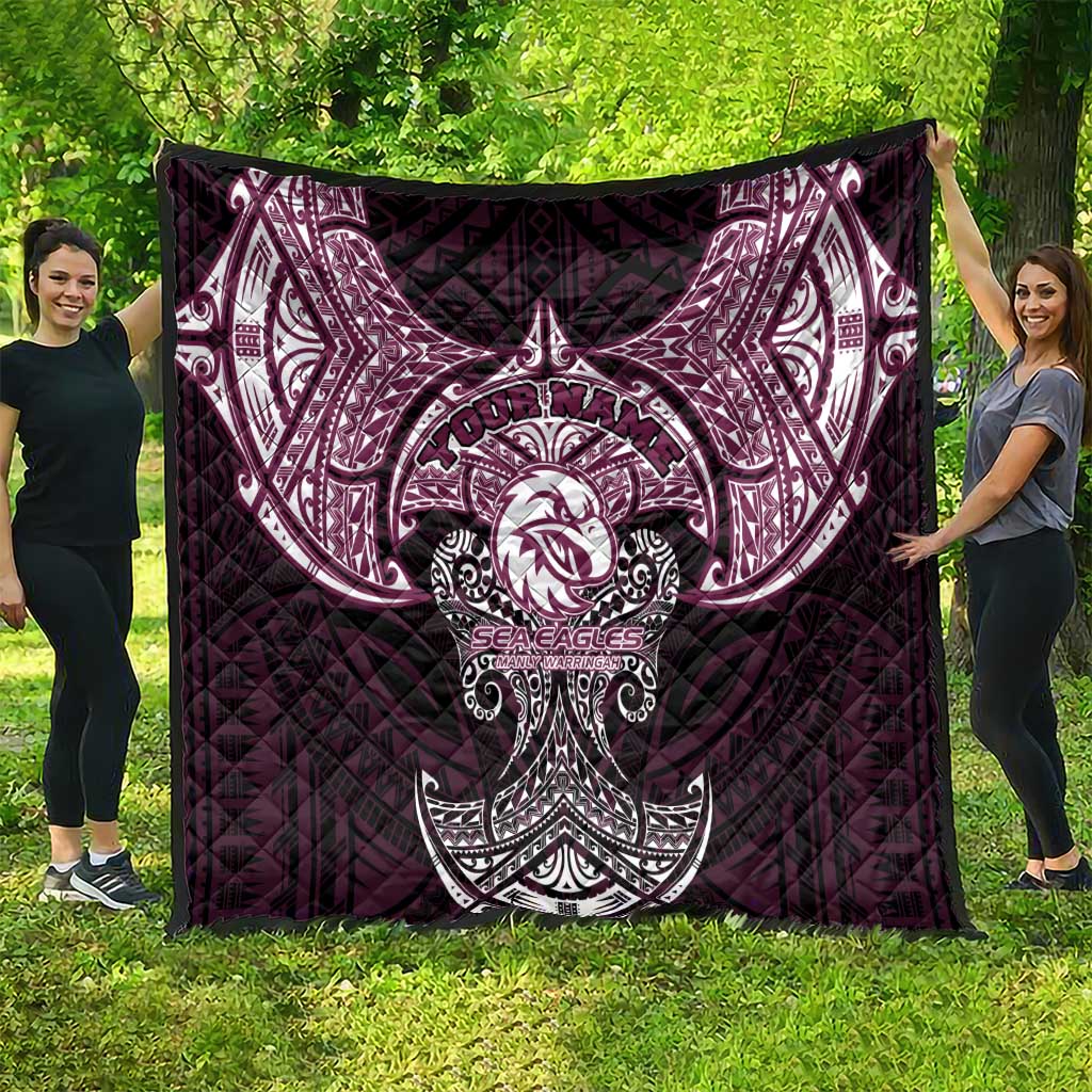 Personalized Manly Warringah Sea Eagles Quilt Polynesian Tribal Pattern Style