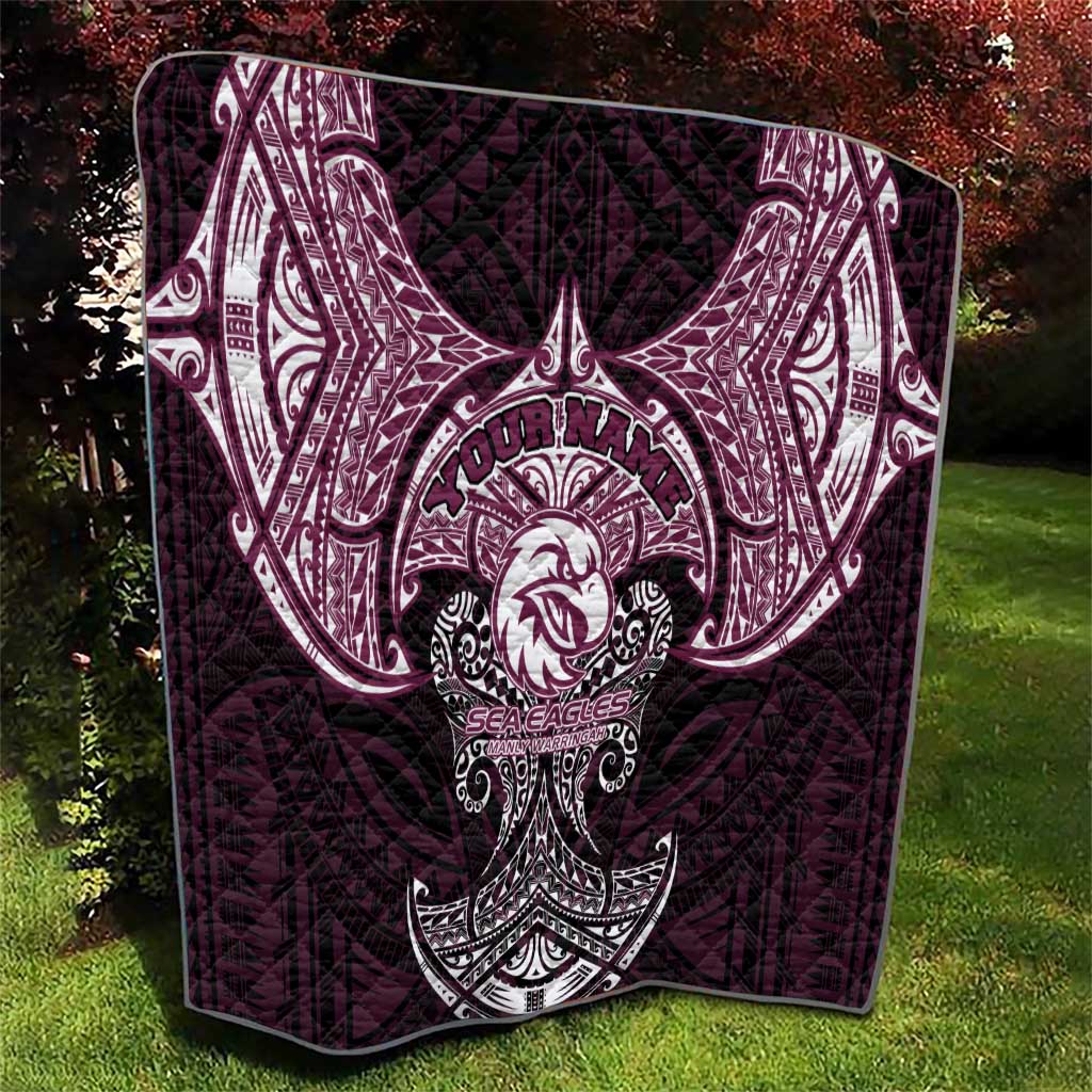 Personalized Manly Warringah Sea Eagles Quilt Polynesian Tribal Pattern Style
