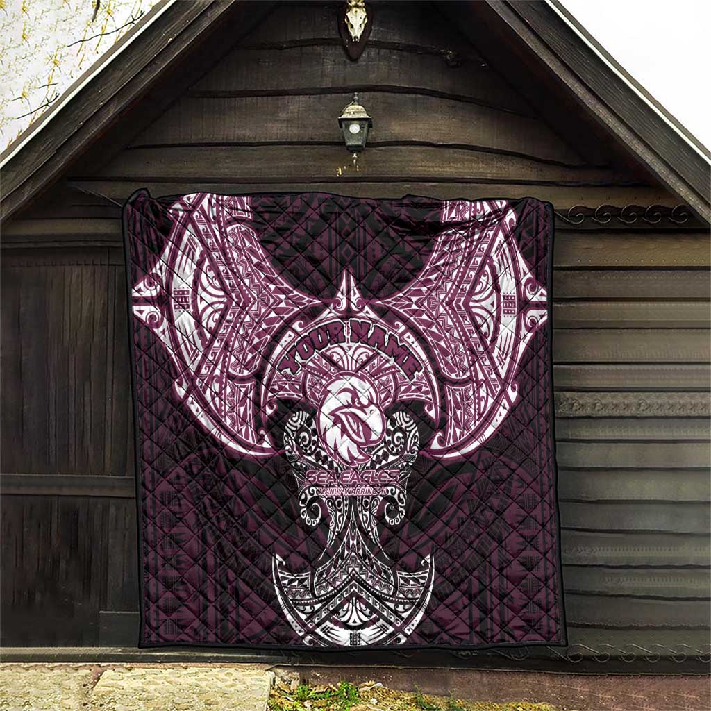Personalized Manly Warringah Sea Eagles Quilt Polynesian Tribal Pattern Style